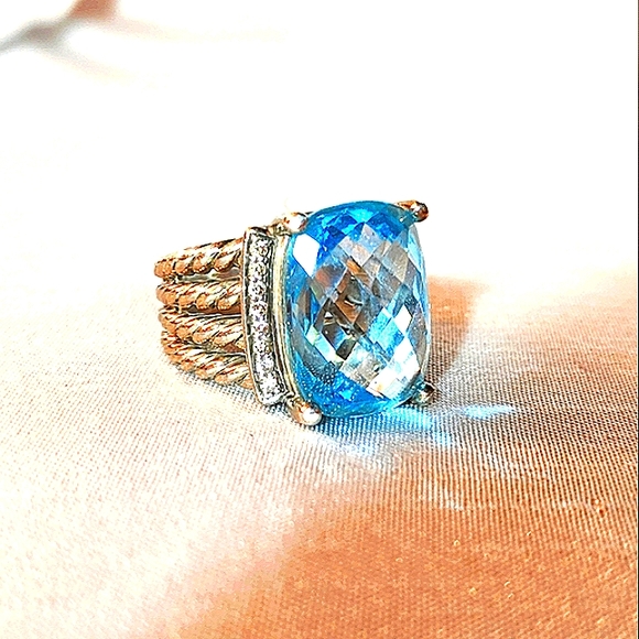 David Yurman Wheaton large blue topaz with diamonds. RARE. - Picture 4 of 8